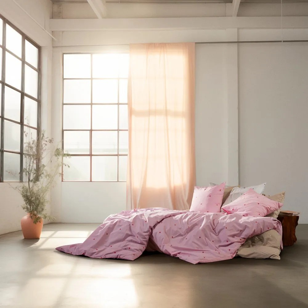 Różowa pościel jednoosobowa z perkalu bawełnianego 140x200 cm Daisy – JUNA