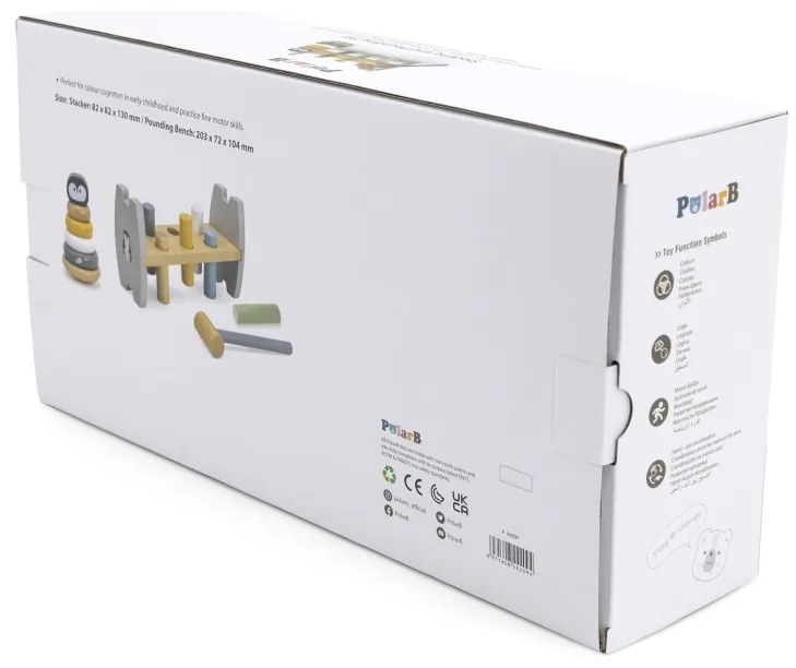 Viga polarb zestaw drewniana piramidka + przebijanka z młoteczkiem pingwinek montessori