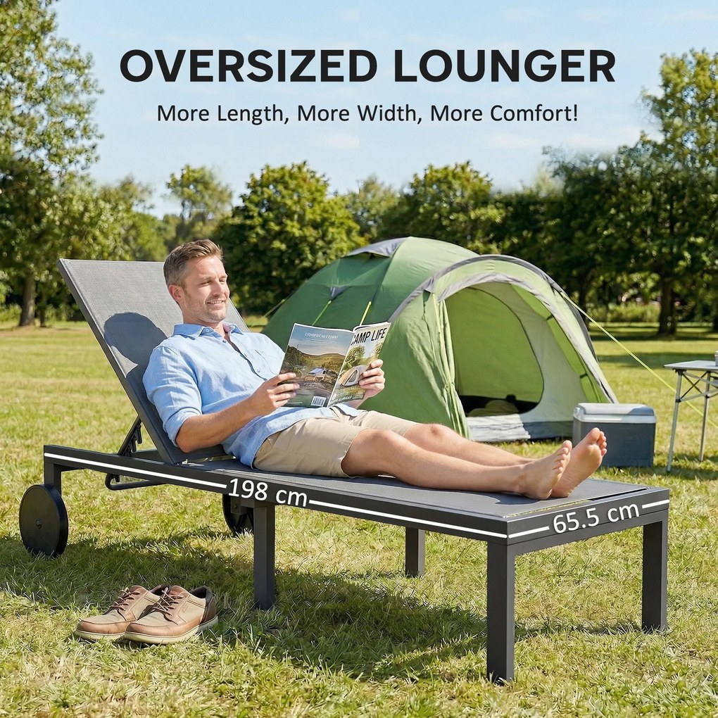 Outsunny Leżak Oddychający z 6-stopniową Regulacją Oparcia, Kółkami, Aluminiową Ramą | Aosom PL