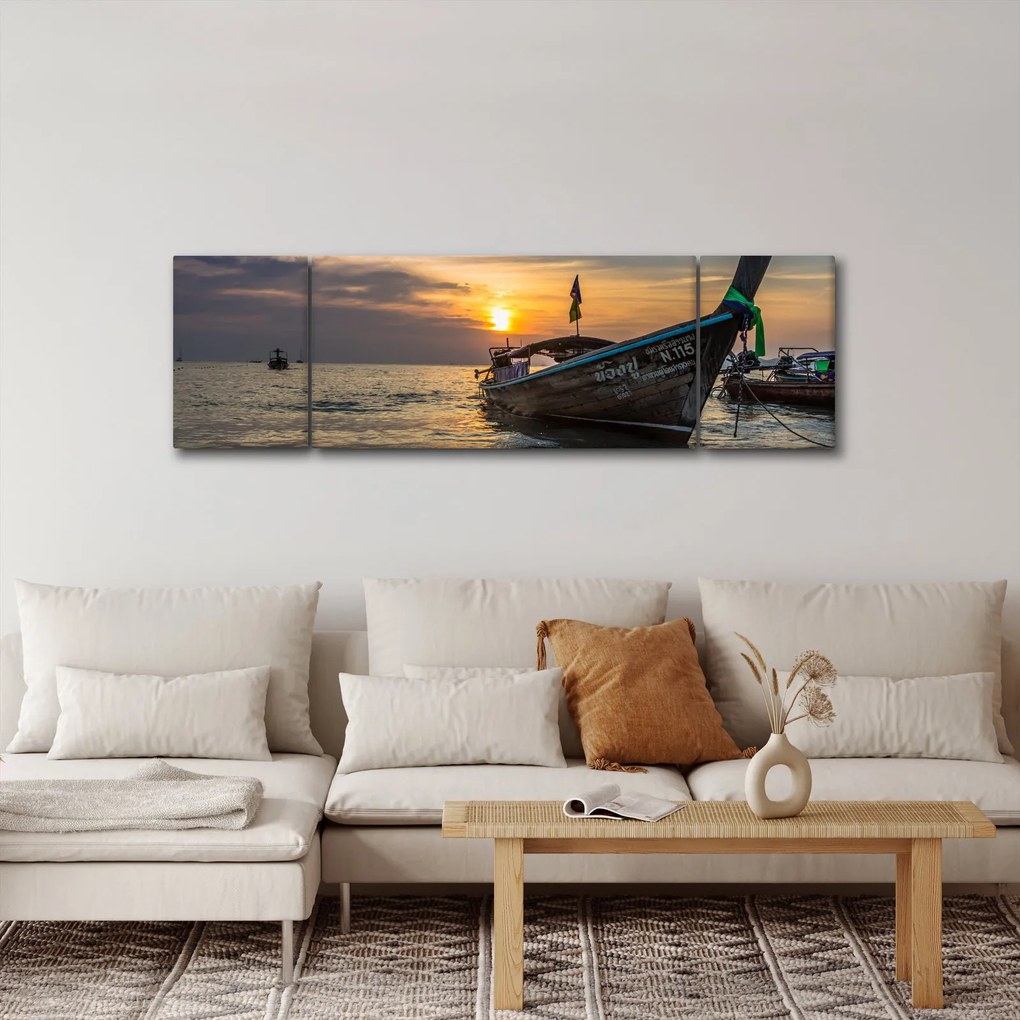 Obraz statku na brzegu (170x50 cm)