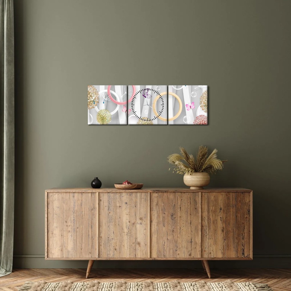 Abstrakcyjny obraz z dmuchawcami (z zegarem) (90x30 cm)