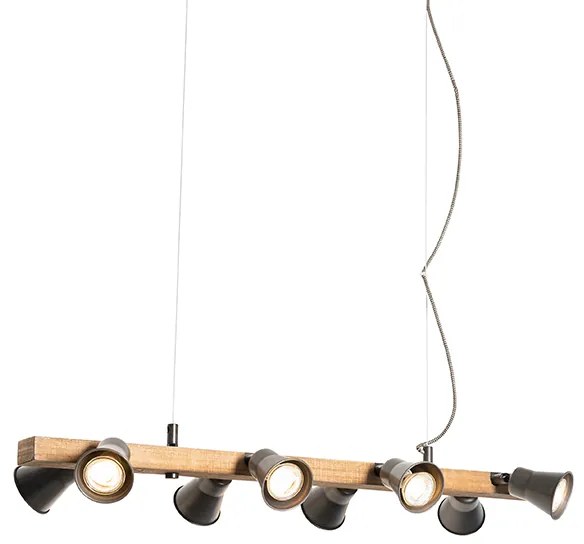 Rustykalna lampa wisząca czarna z drewnem 8-światłowa - Jelle Rustykalny / Vintage Oswietlenie wewnetrzne