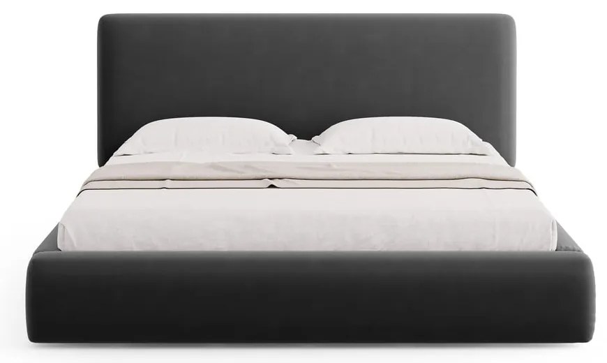 Ciemnoszare tapicerowane łóżko dwuosobowe ze schowkiem i stelażem 140x200 cm Colonel – Cosmopolitan Design