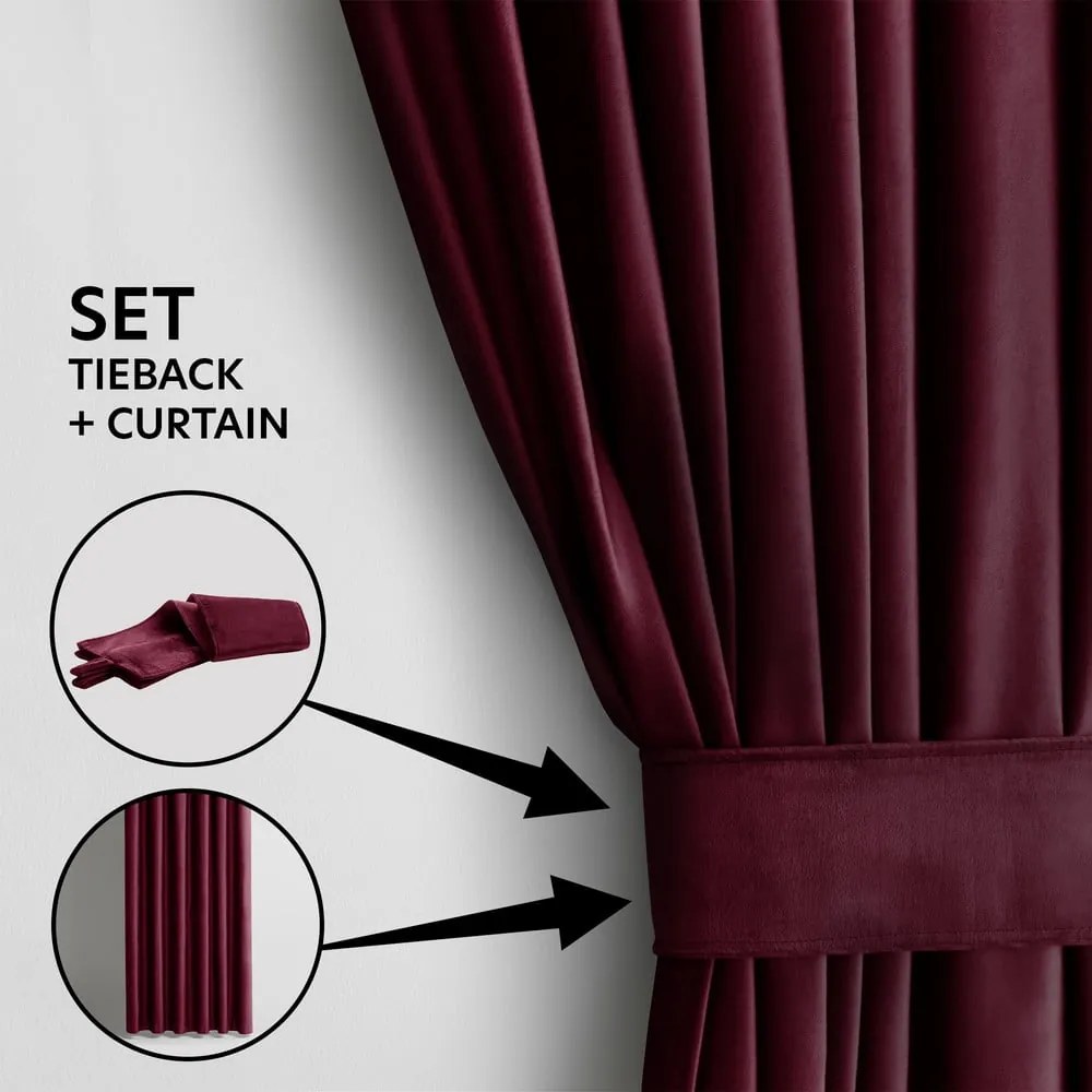 Bordowa aksamitna zasłona częściowo zaciemniająca (dimout) 140x245 cm Eyelets – Restilo