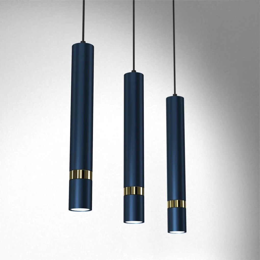 Lampa wisząca JOKER NAVY BLUE/GOLD 3xGU10, na listwie granatowa, potrójna, tuba