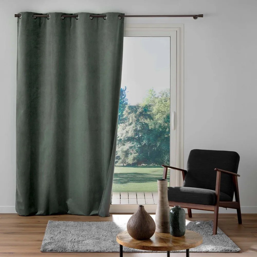 Aksamitna zasłona w kolorze khaki 140x260 cm Olympe – douceur d'intérieur