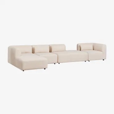 Sofa Modułowy Z Lewym Szezlongiem, 4-częściowy Z Otomanką Fogler Tkanina Baranek Boucle Kremowy Beż - Sklum