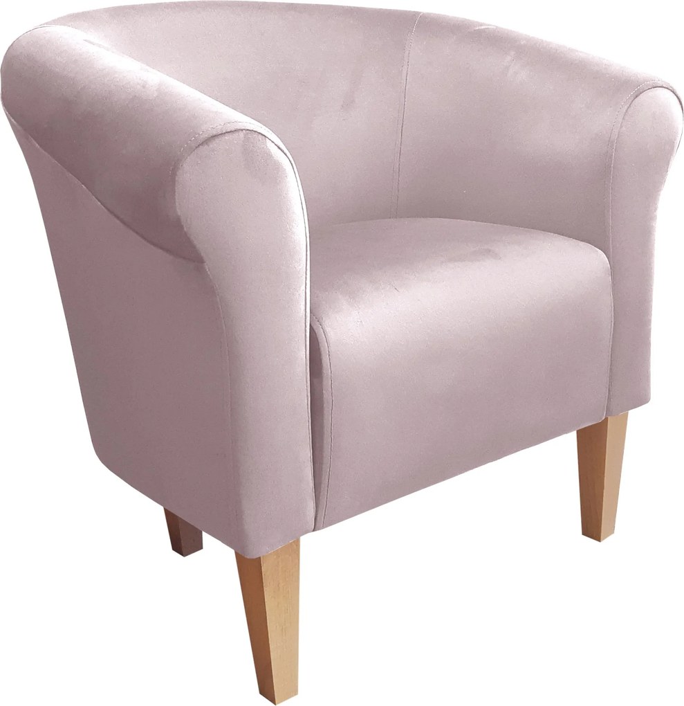 Fotel Milo tkanina Welur wygodny fotel tapicerowany do salonu i sypialni : Kolor nogi - Drewno, Kolor tkaniny - VELVET - MG55, Wysokość nogi - 20 cm