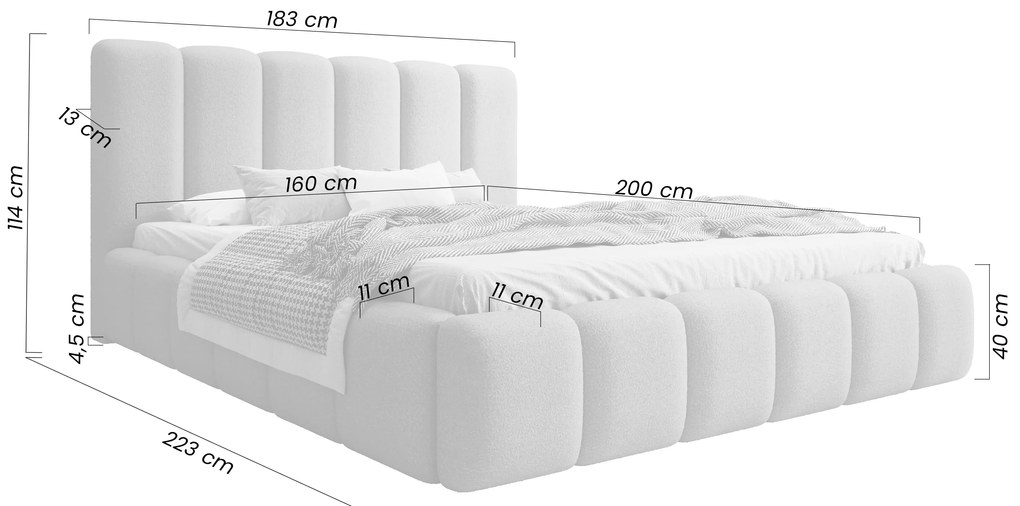 Łóżko tapicerowane Aura 160x200 z pojemnikiem - beżowa bukla Quelle 05
