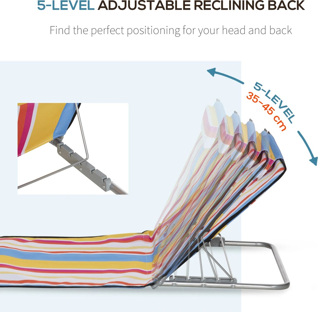 Outsunny Zestaw 2 mat plażowych, regulowane, składane, 124D x 53S x 37-50W cm, Wielobarwne