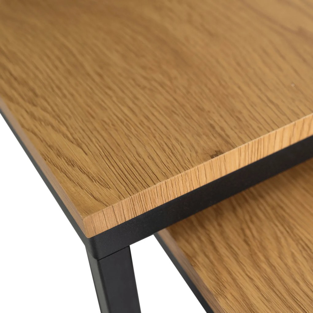 Zestaw Stolików Kawowych CARMI Dąb Złoty/Czarny do Salonu Loft