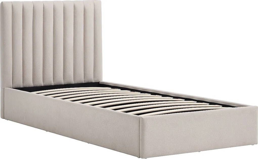 Łóżko ze skrzynią 90 x 200 cm z tkaniny – Beżowy – SARANELI