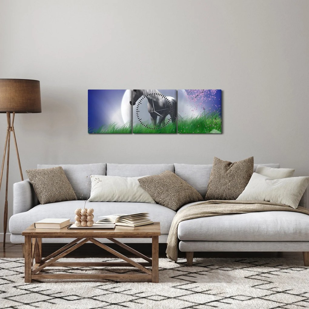 Obraz jednorożca (z zegarem) (90x30 cm)