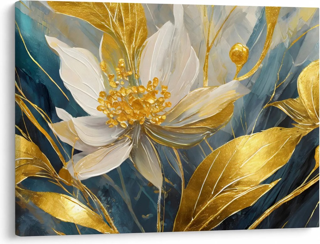 Obraz - Malowanie złotych kwiatów (70x50 cm)