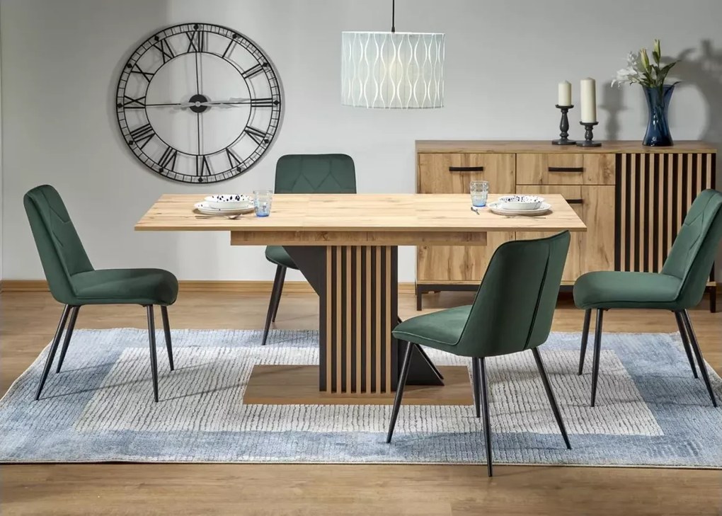 Nowoczesny rozkładany stół Lavende 130-175x85 cm z płyty laminowanej w kolorze dąb wotan/czerń