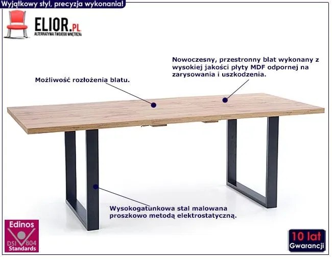 Prostokątny rozkładany stół z krzesłami w stylu loft W7-R49