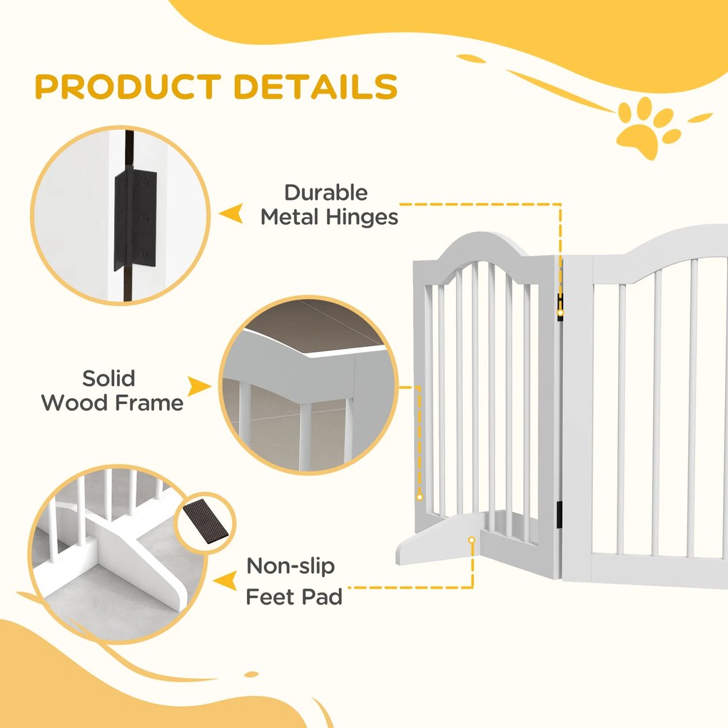 PawHut Składana bramka dla psów 4 panele zabezpieczające do schodów korytarzy i drzwi biała MDF drewno | Aosom PL
