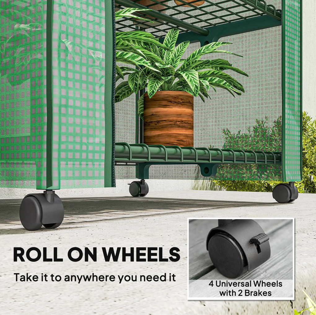 Outsunny Szklarnia foliowa, Mini-szklarnia, Dom do uprawy roślin, Grządka wczesna, 4 półkowe regały, 69 x 50 x 165 cm, Zielona