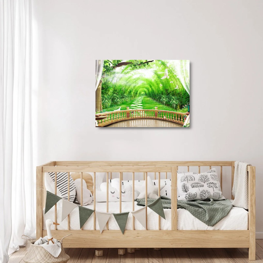 Obraz na szkle - Widok na tropikalny ogród (70x50 cm)