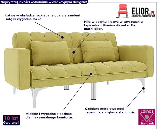 Rozkładana dwuosobowa zielona sofa - Kvetos 2D