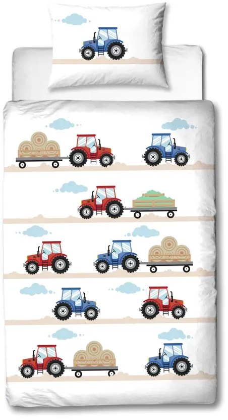 PrzytulneMieszkanie.pl PrzytulneMieszkanie.pl Dziecięca pościel flanelowa TRACTOR biała Rozmiar pościeli: 80 x 80 cm | 135 x 200 cm