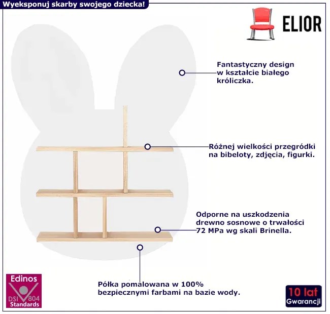 Biała półka dziecięca w kształcie króliczka M1-N92