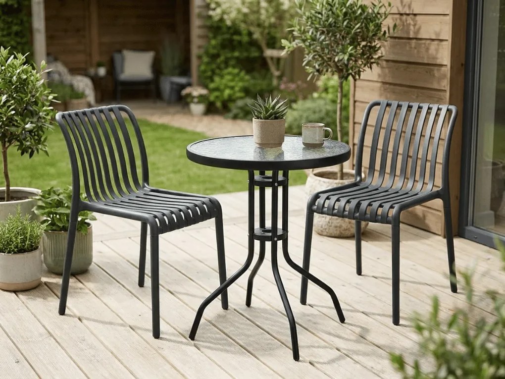 Zahradní set TREGO ISLAND - 2 židle a kulatý stůl ø 60 cm, antracitová