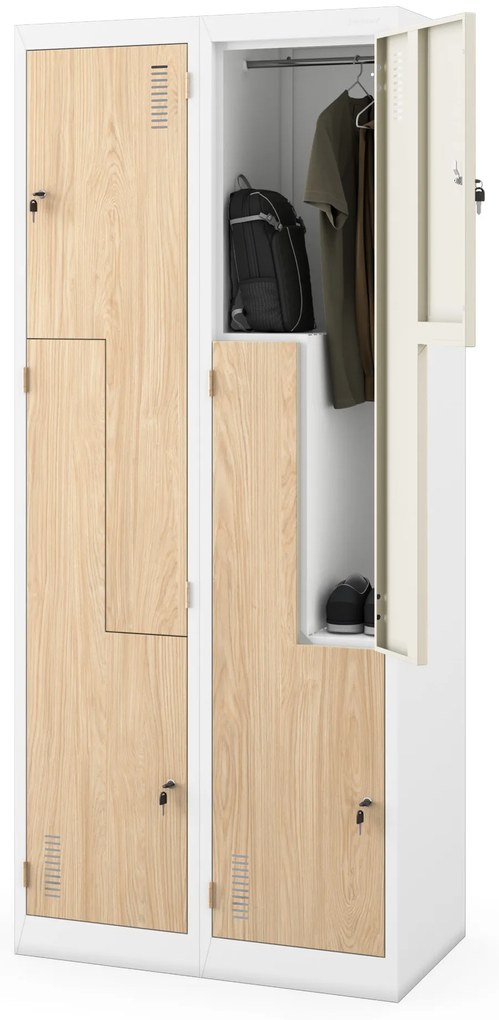 Szafa socjalna ubraniowa typu l, czterokomorowa, biała/dąb sonoma, 800x1850x450 mm: JULIA Eco Design