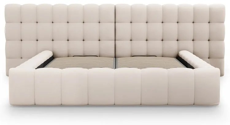 Beżowe tapicerowane łóżko dwuosobowe ze schowkiem i stelażem 160x200 cm Mamaia – Micadoni Home