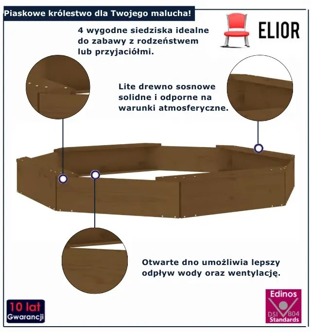 Miodowa piaskownica z siedziskami ośmiokątna D0-E39