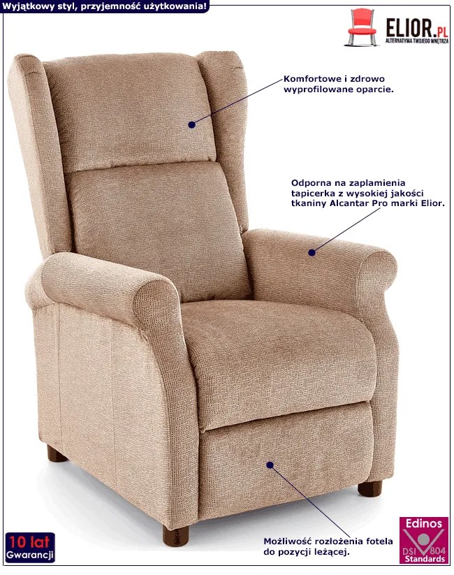 Beżowy rozkładany fotel uszak wypoczynkowy - Nika