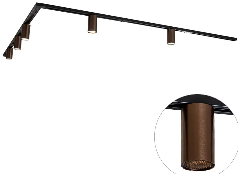 Nowoczesny system oświetlenia szynowego z 5 reflektorami w kolorze ciemnego brązu, 1-fazowy, GU10, 50 mm - Iconic Ruby