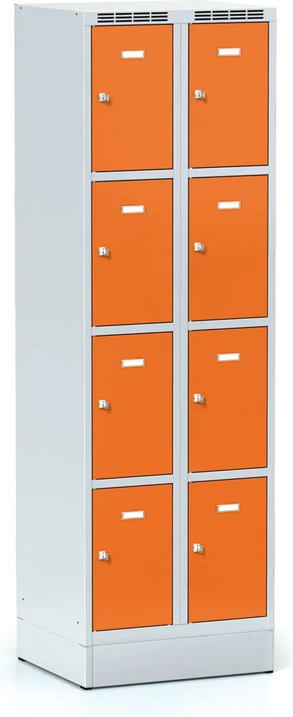 Szafka skrytkowa S6 na cokole, 8 schowków, 1920 x 600 x 500 mm, zamek obrotowy, drzwi pomarańczowe