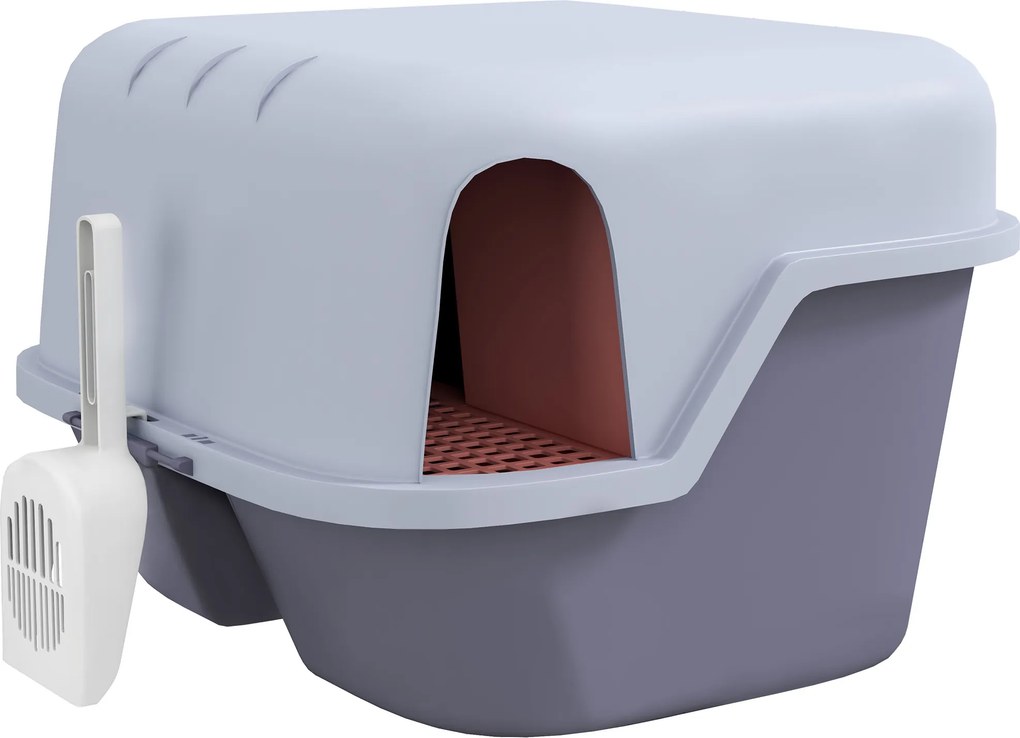 PawHut Kuweta dla kota z pokrywą i łopatką, łatwa w czyszczeniu, zamykana, Fioletowa
