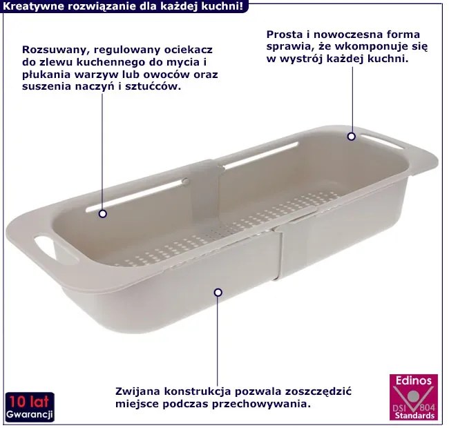 Regulowany rozsuwany ociekacz do naczyń K3-P45