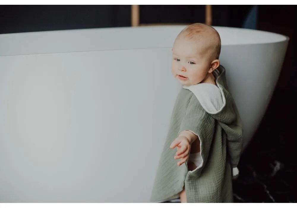 Muślinowe poncho dziecięce w kolorze khaki rozmiar S – Malomi Kids