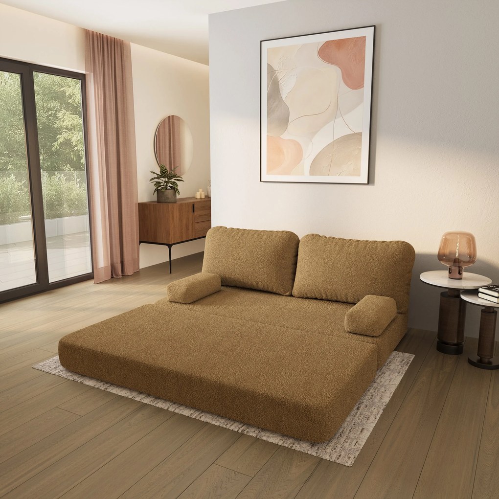 Masseno Sofa piankowa NIKSI z funkcją spania, Kanapa z pianki do salonu, Bezmontażowa, Tkanina bucle – Miodowy QUELLE 17