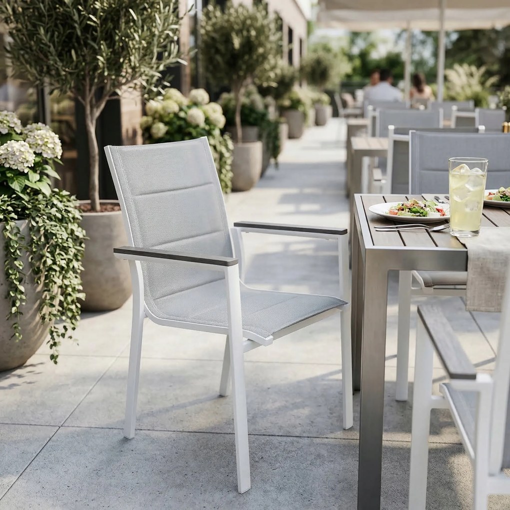 3587W-WH Krzesło Ogrodowe Aluminiowe Białe 56x65x88 cm Komfortowe Wytrzymałe Pianka