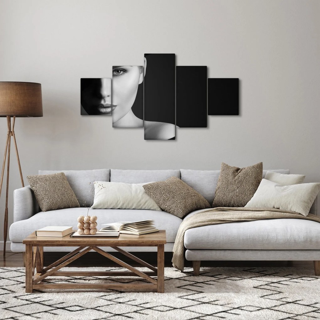 Obraz - Czarno - biały portret kobiety w kapeluszu (125x70 cm)