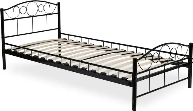 Łóżko Metalowe Jednoosobowe 90x200 cm ze Stelażem GRIFFIN Metalowe Czarne