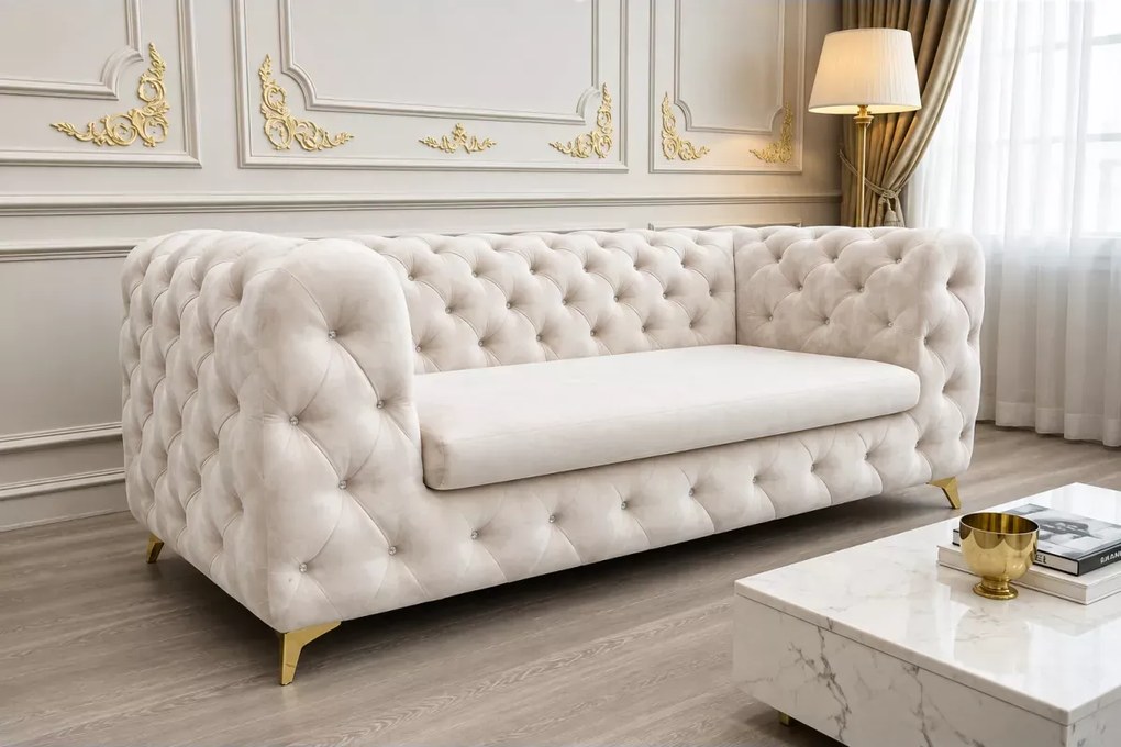 Sofa Moet – elegancka sofa tapicerowana w stylu glamour, pikowana, welurowa