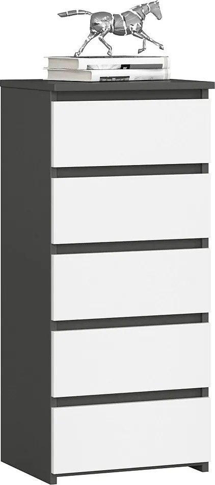 Komoda AKORD CL5 Grafit Szary 40 cm 5 szuflad kolor Biały mat 40x35x92 cm