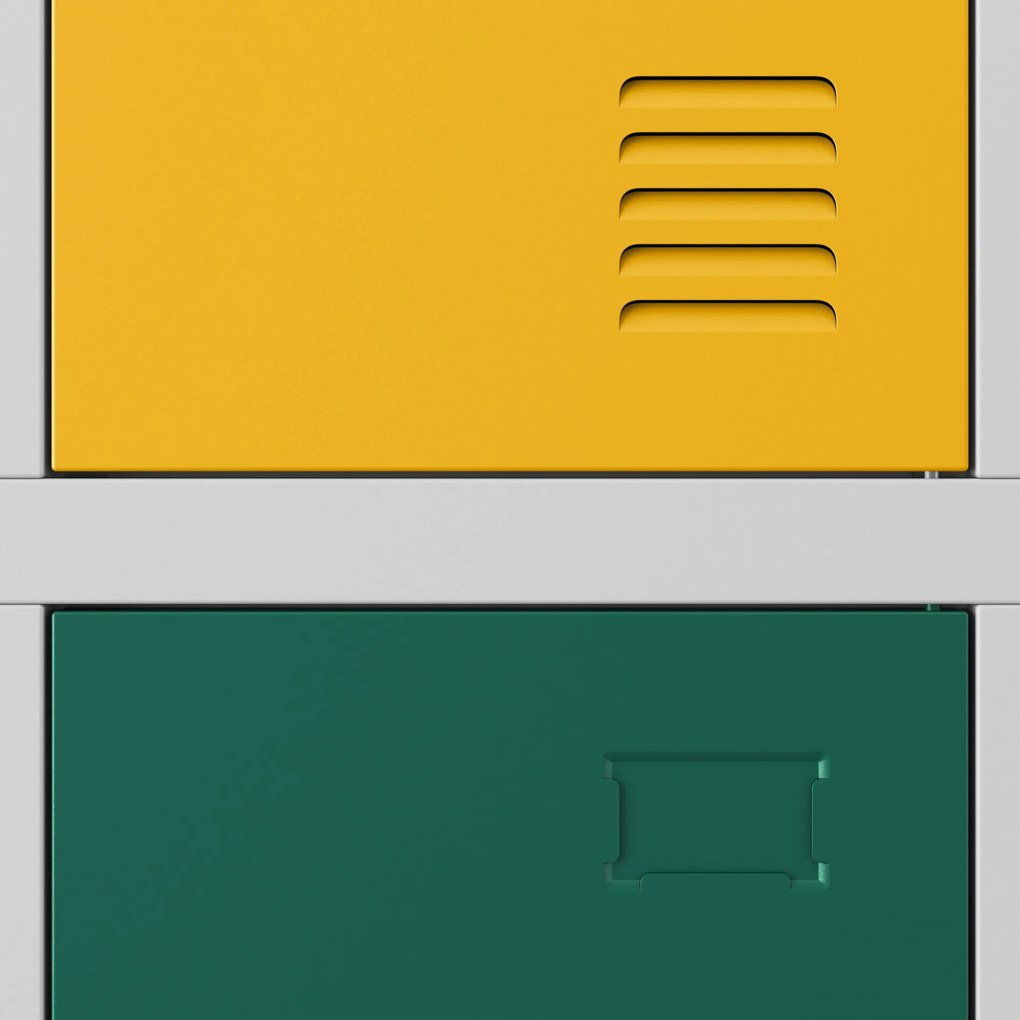 Szafka szkolna BHP szaro-wielokolorowa: 6-komorowa IGOREK, 900 x 1500 x 450 mm