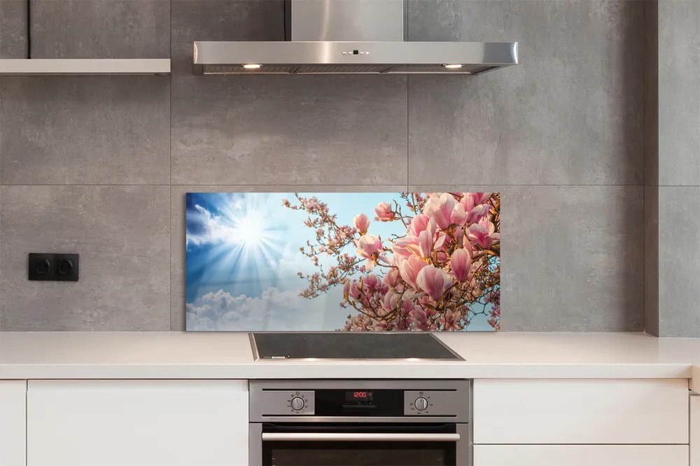 Szklany Panel Magnolia na tle Błękitnego Nieba