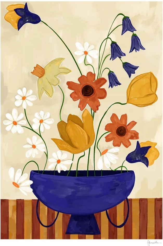 Plakat 30x40 cm Colourful Bunch in Blue Vase – Frankie Penwill – The Poster Club