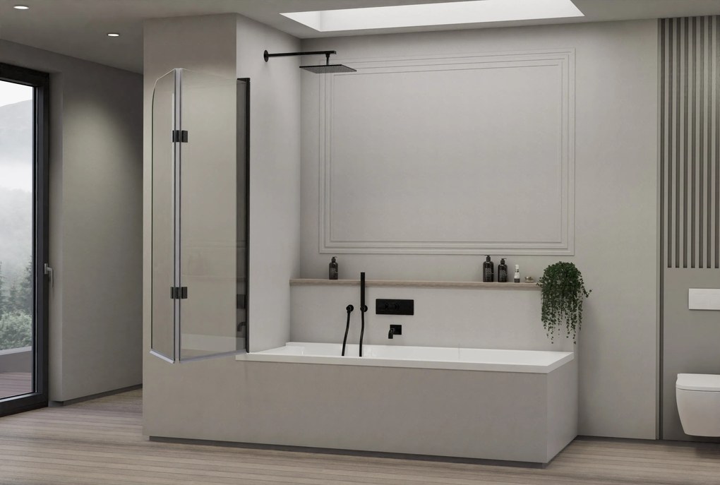 Parawan nawannowy NT209Bezpieczne szkło ESG 6 mm z powłoką Nano - 120 x 140 cm - Dwuczęściowy składany - Kolor profilu do wyboru