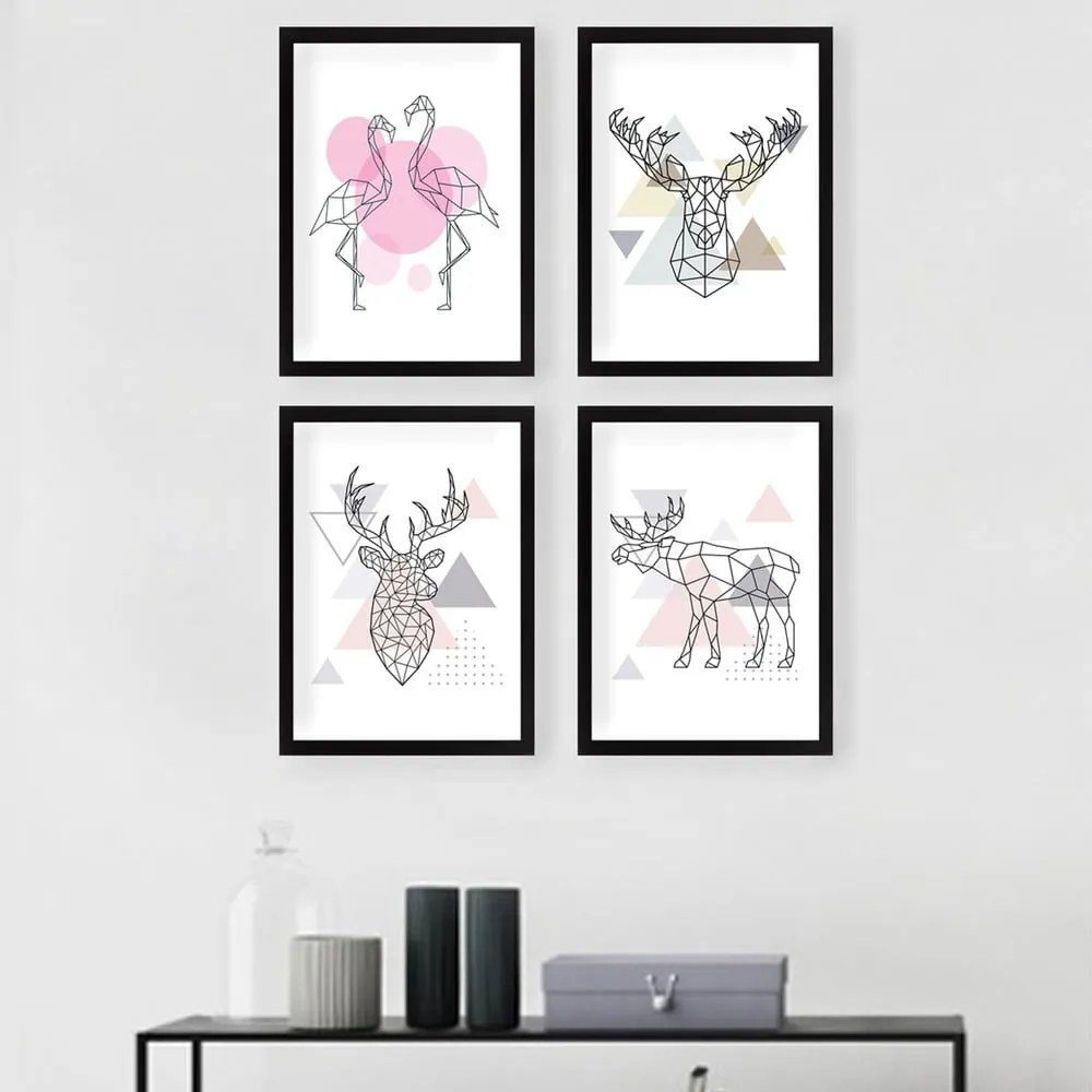 Obrazy zestaw 4 szt. 24x29 cm Geometric Animals – Wallity