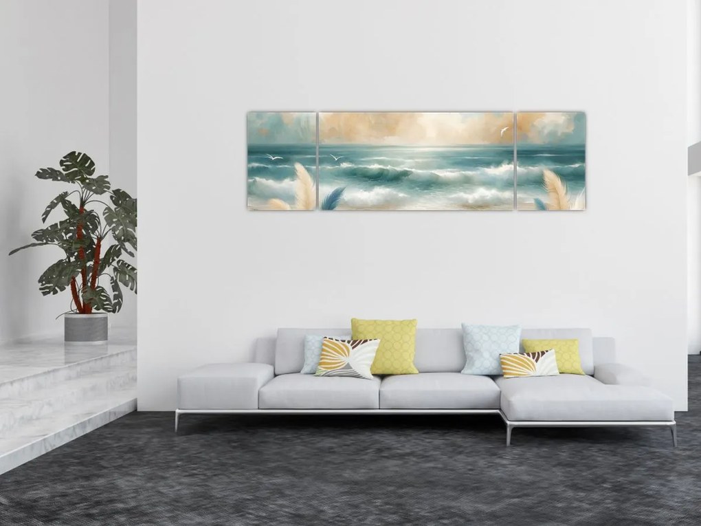 Obraz – Malowana plaża w delikatnych kolorach (170x50 cm)
