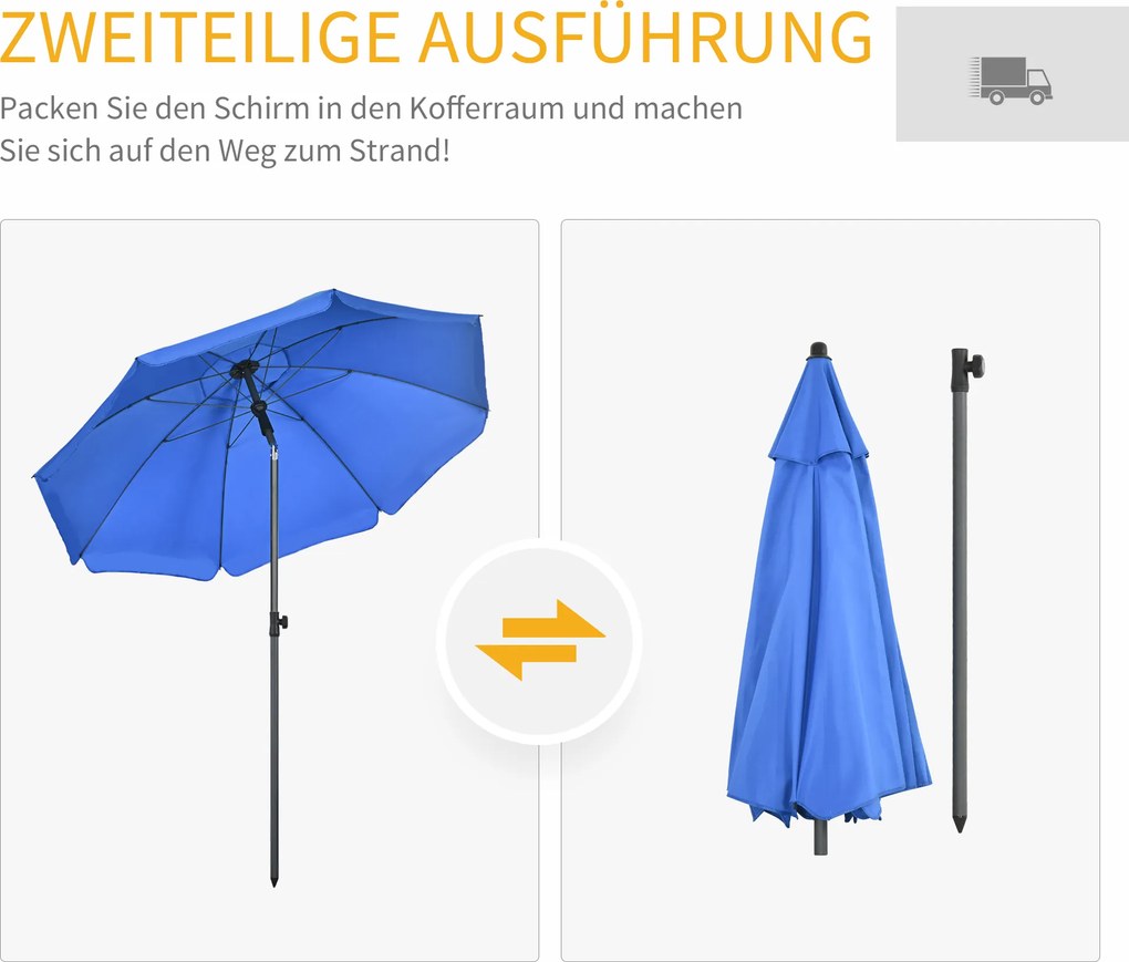 Outsunny Parasol Tarasowy 180cm UV Regulowany Niebieski | Aosom PL