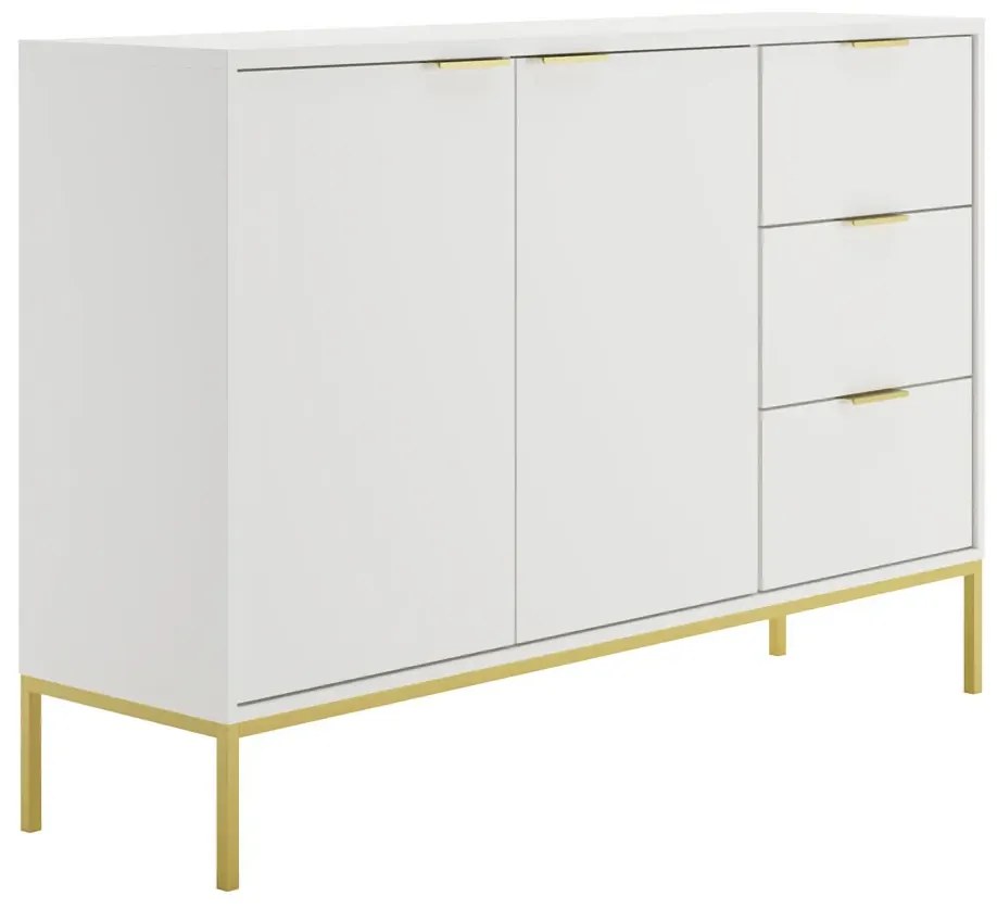 Komoda w stylu glamour z 3 szufladami biały + złoty - Pascal 3X